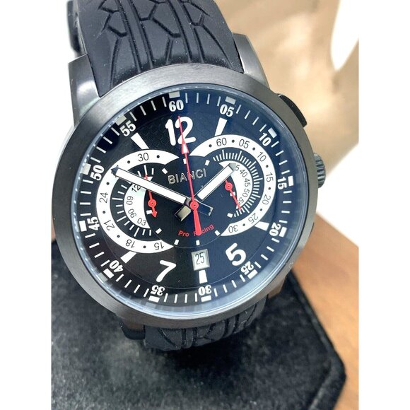Roberto Bianci Men's Watch RB70965 Quartz Chronograph Black Dial Rubber 46mm